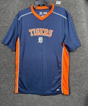Detroit Tigers MLB Short Sleeve Mens Shirt TX3 Cool Blue Orange Size XL